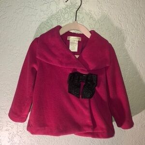 Maggie and Zoe Fleece Feel Hot Pink Pea Coat With Black Bow